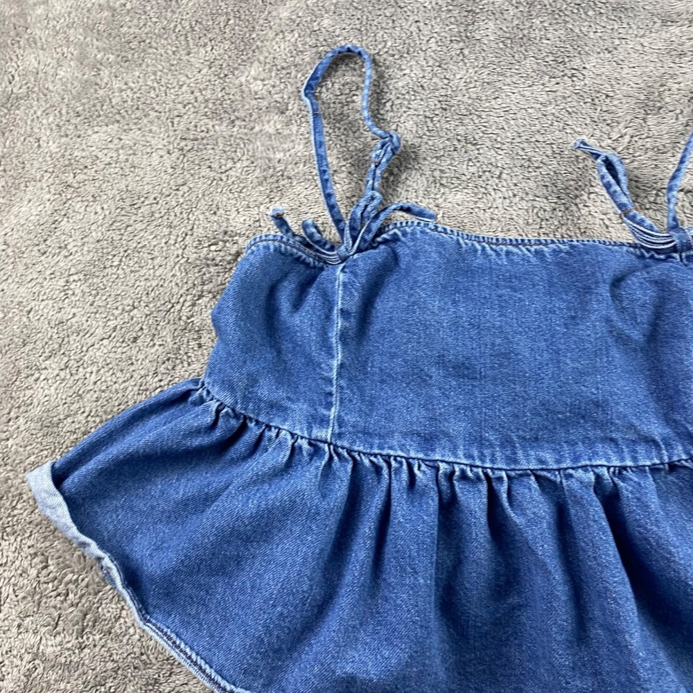 American Eagle Denim Babydoll Top Womens XS Blue Tie Strap Peplum Top - Picture 3 of 12